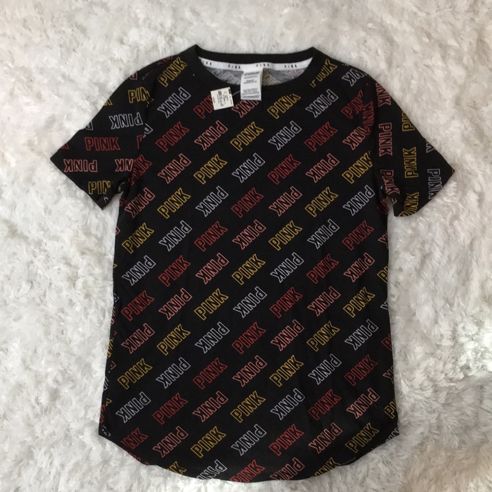 NWT PINK Victoria’s Secret Blk Logo Pajama top XS